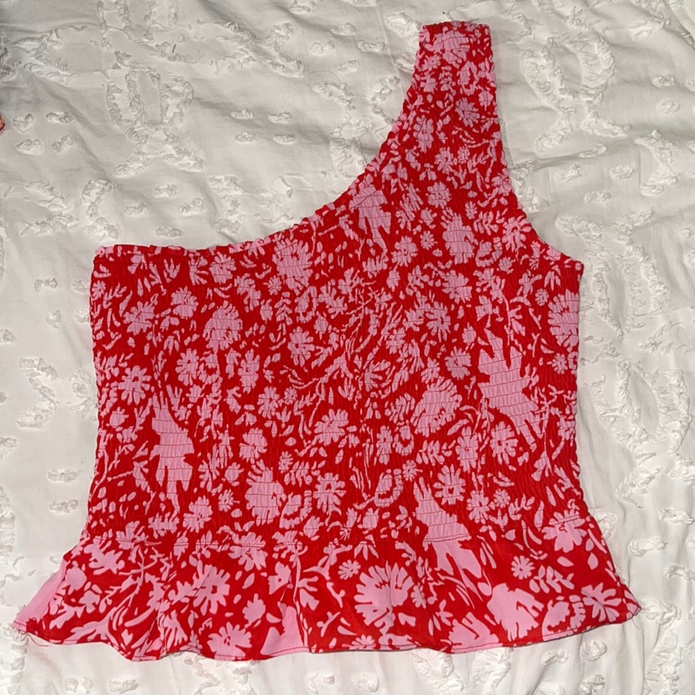 One shoulder floral top